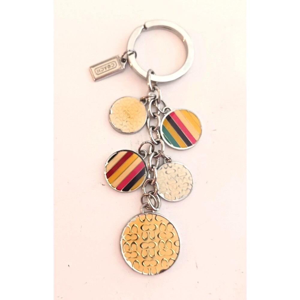 VTG Coach Bag Charm/Key Fob Multi Round Silver Discs C Logo/Stripes
